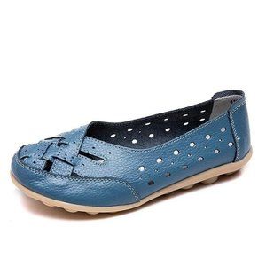 New Womens Blue Leather Breathable Support Flat Shoe / Toe Sandal Size 8.5 - 9 W